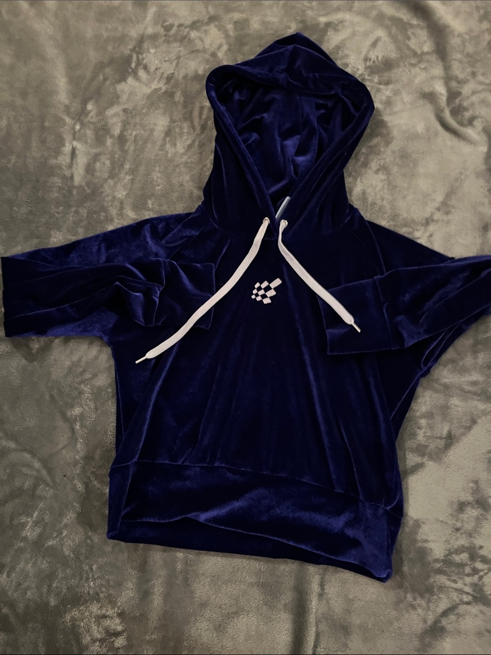 Jed North Velvet Hooded Lounge Top in Navy Blue with White Drawstrings